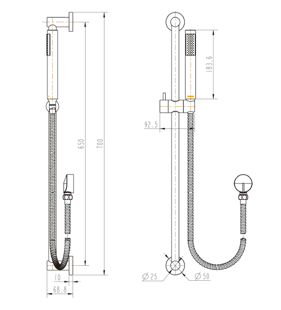 Modern National Star Shower On Rail technical drawing (STR014BK)