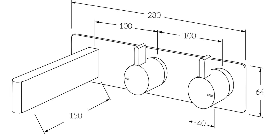 Sussex Calibre Wall Bath Hostess System 150 Rh - line drawing
