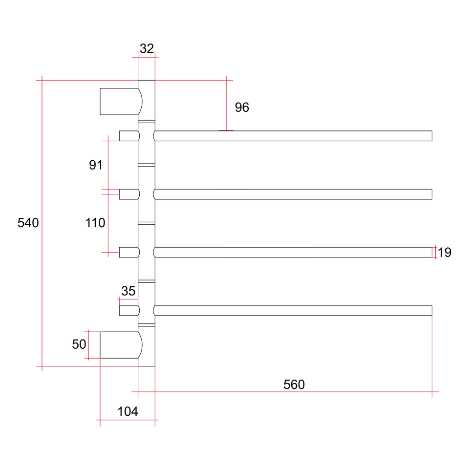Thermogroup Straight Round Swivel Heated Towel Rail