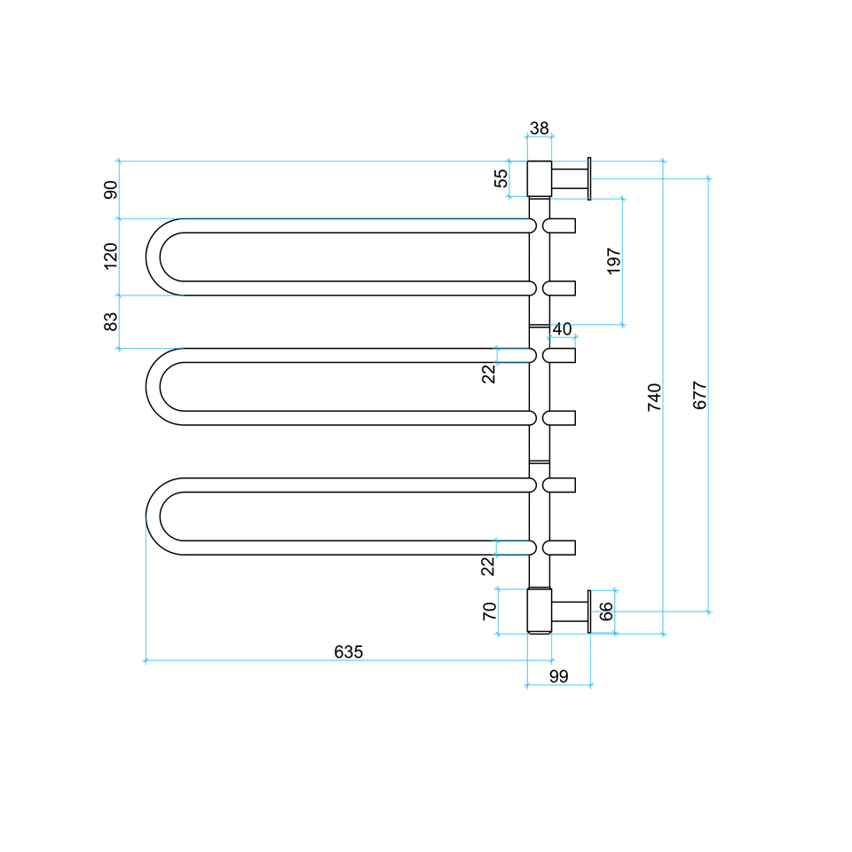 Thermogroup SV43 Straight Round Swivel Polished Heated Towel Rail technical drawing (SV43)