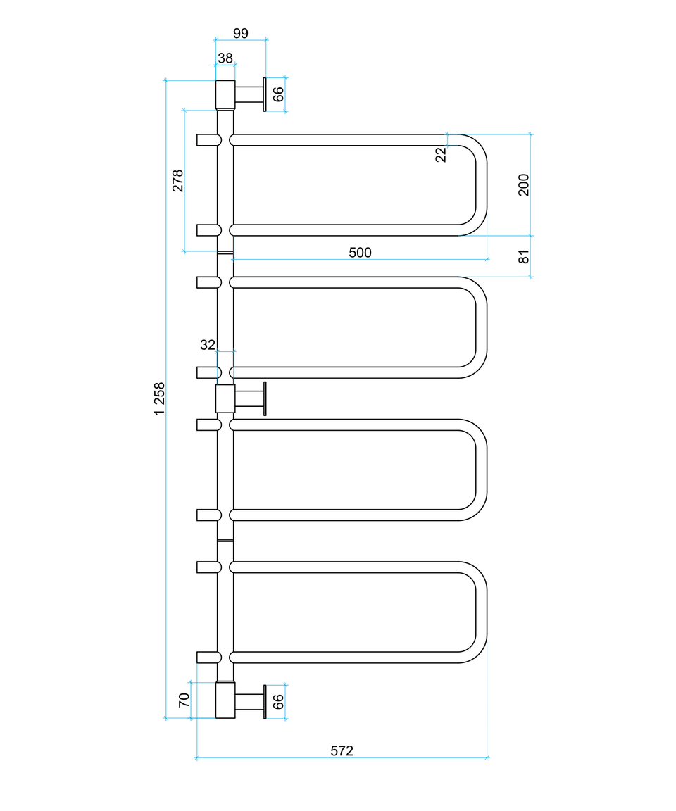 Thermogroup SV68 Straight Round Swivel Polished Heated Towel Rail technical drawing (SV68)