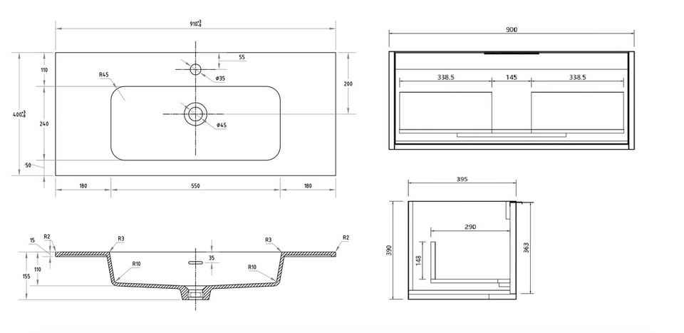 Cassa Design Capture Ensuite Wall Hung Vanity