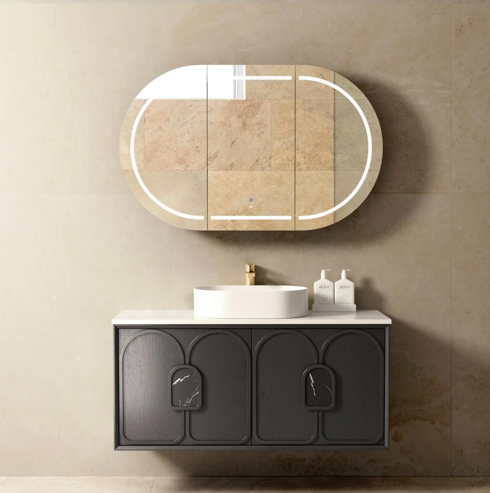 Otti Laguna Mk II Black Oak Wall Hung Vanity with Ceramic Top
