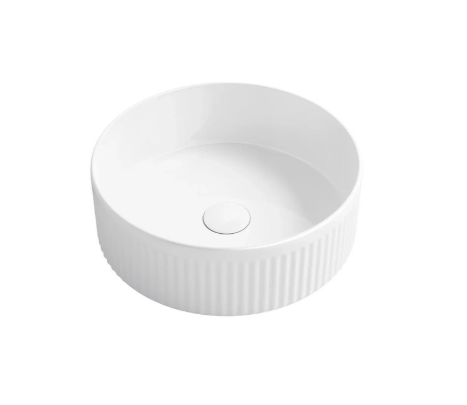 Otti Oxford 395mm Fluted Round Above Counter Basin - Gloss White