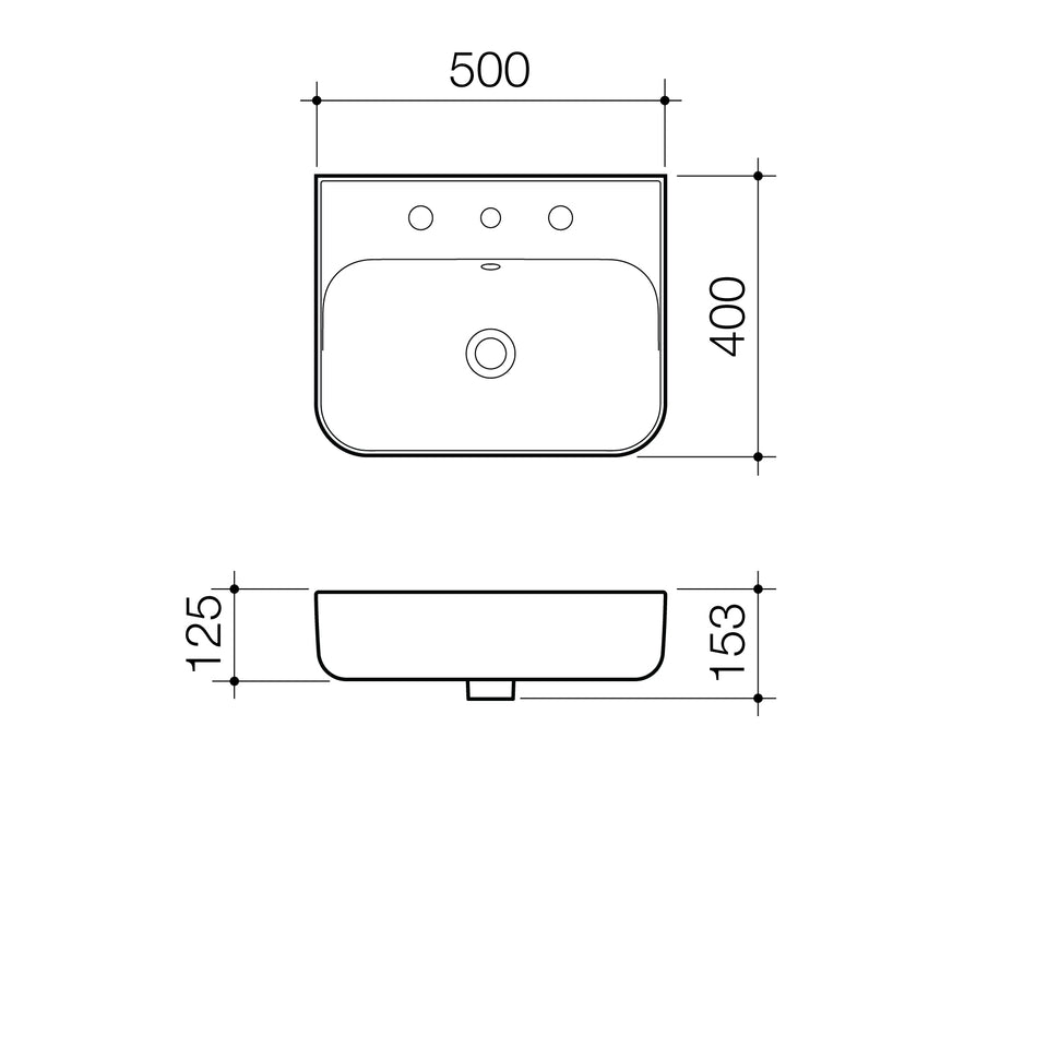 Caroma Tribute Rectangle 500 Wall Basin 1TH OF - White (877915W)