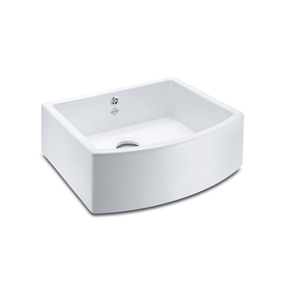 Shaws Waterside Curved 600 Fireclay Sink 597 x 530 x 220mm WHITE