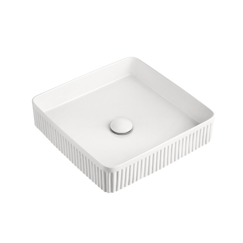 ADP Square Fluted Above Counter Basin Gloss White 405 x 405 x 100