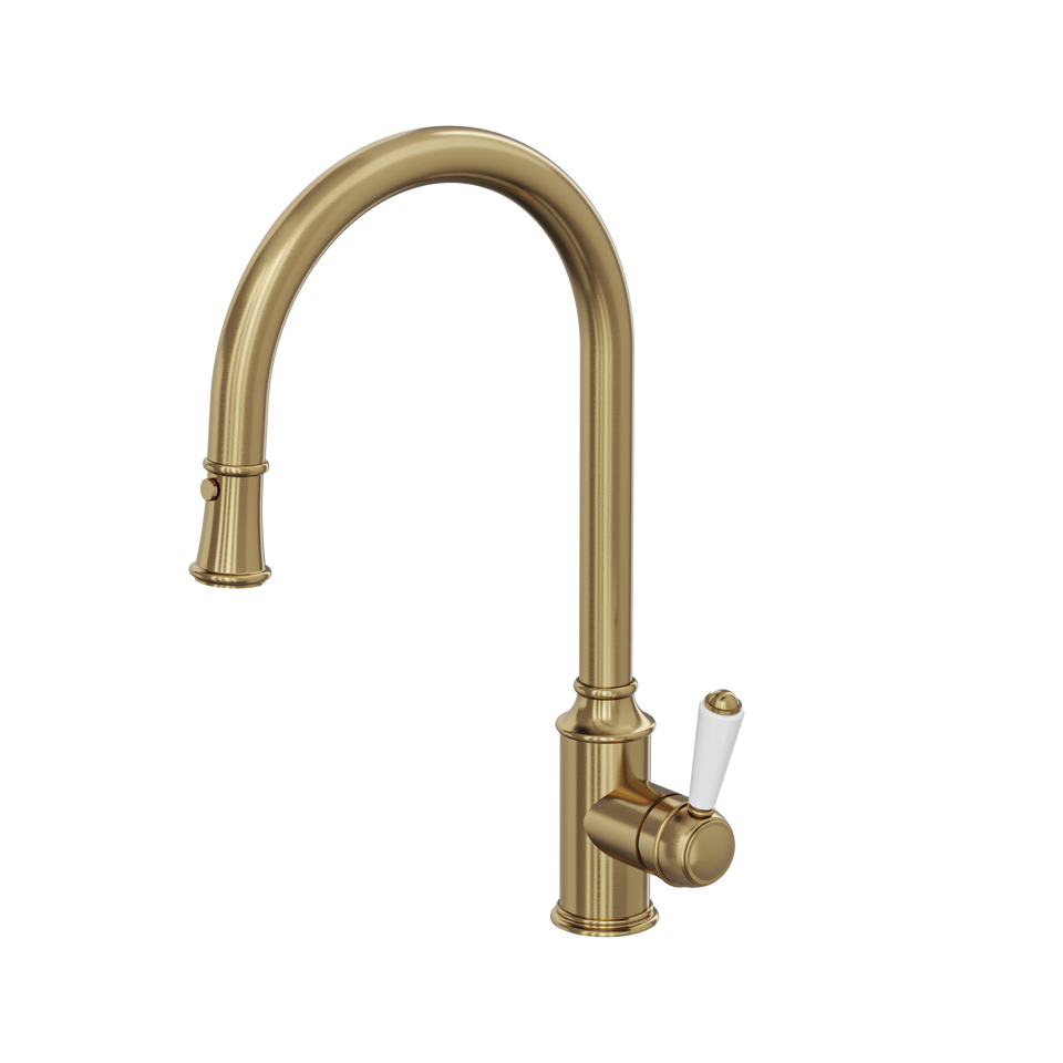 Linsol Brushed Brass Tommy Pull Out Down Provincial Federation Kitchen Mixer