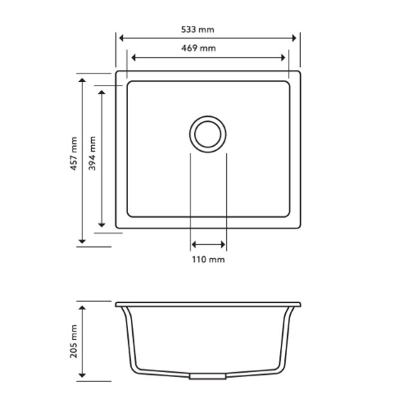 533x457mm White Granite Kitchen Sink Single Bowl Multi-Mount (WH5345.KS)