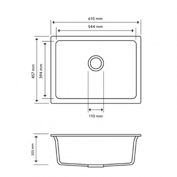 610 x 457 x 205mm Carysil Single Big Bowl Granite Kitchen/Laundry Sink Top/Flush/Under Mount (OX6145.KS)