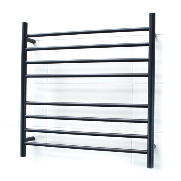 Radiant - Round 8 Bar Heated Towel Ladder 750H x 750W (right wiring) MATTE BLACK