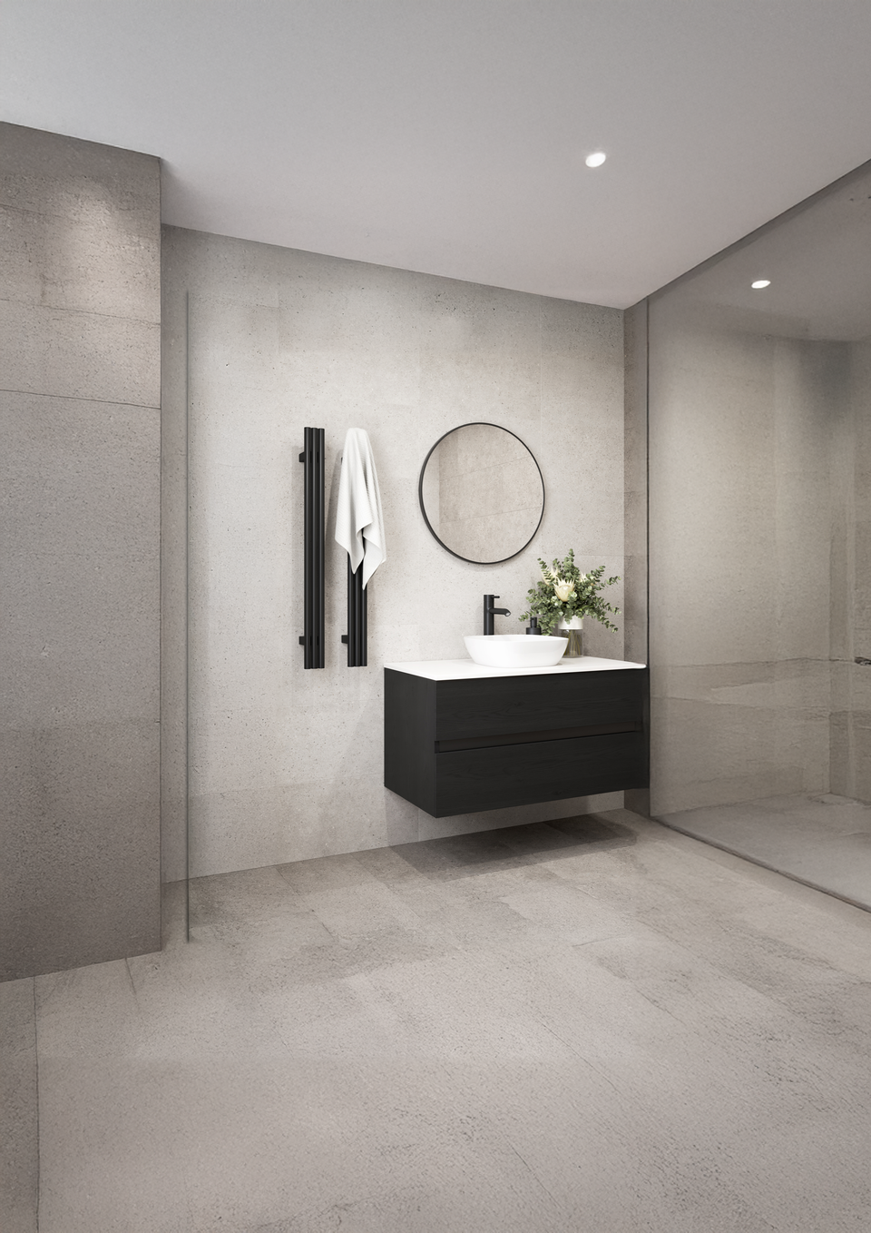 Thermogroup VW900B Matt Black Triple Tube Vertical Single Heated Towel Rail (VW900B) 4