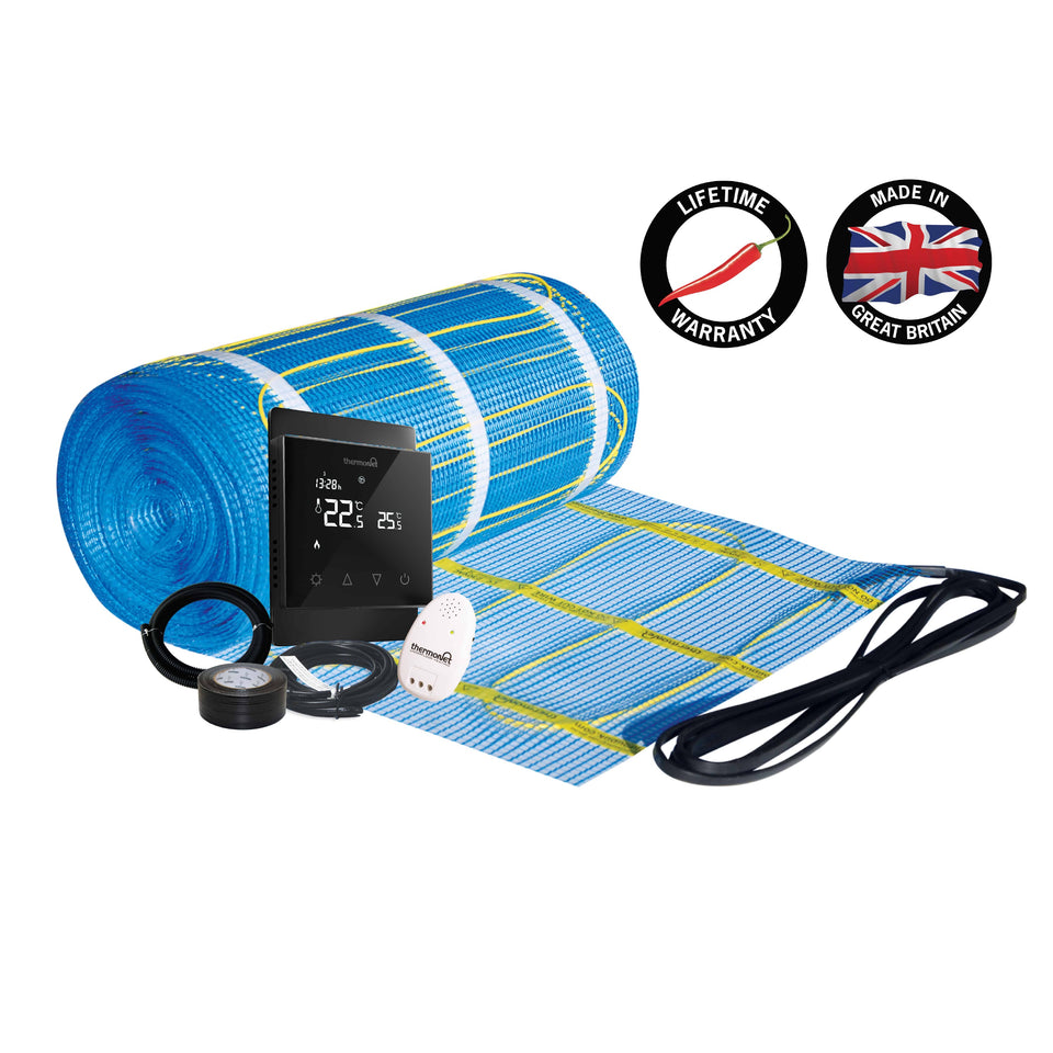 Thermogroup Thermonet 200W/m² In Screed and Bathroom Heating Kit with Black Thermostat (112028TB)