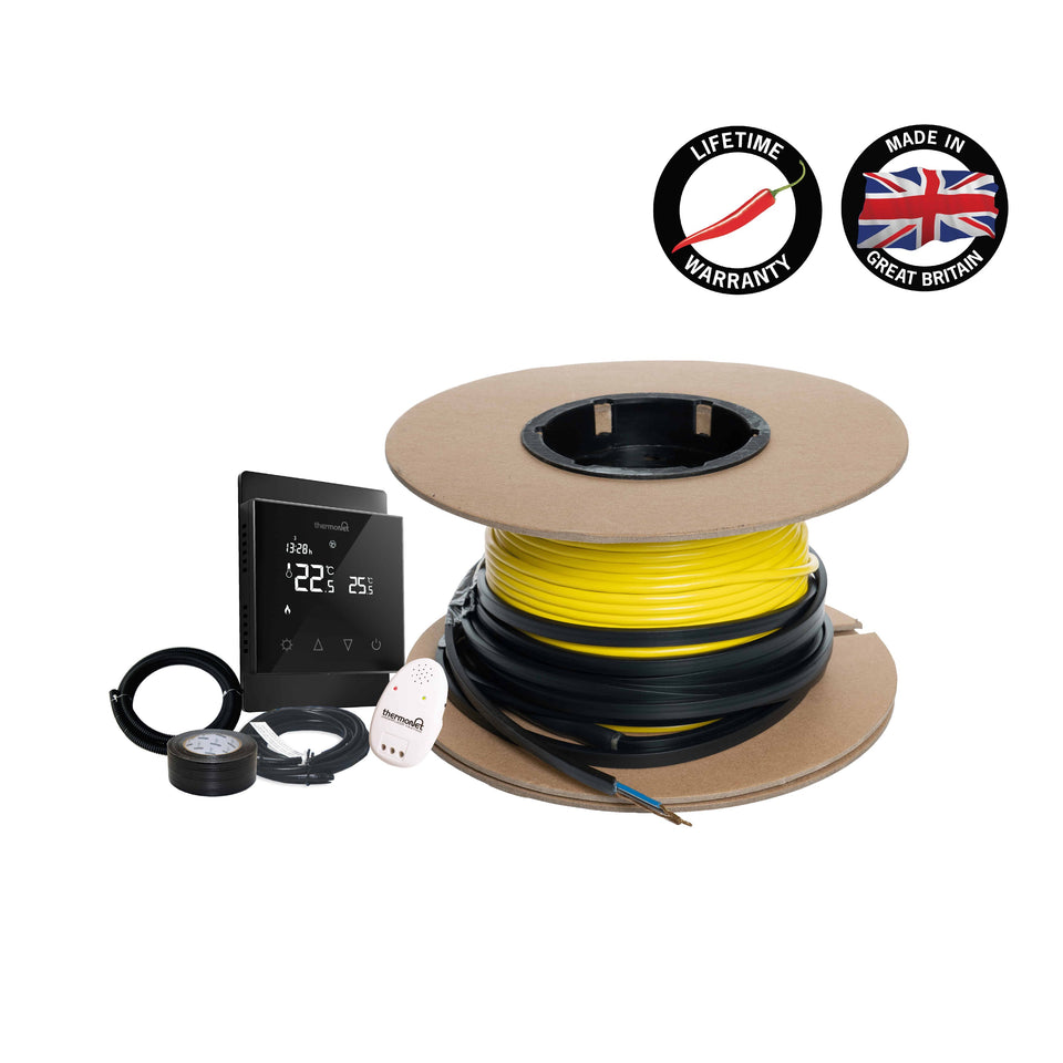 Thermogroup Thermowire Underfloor Heating System Kits Including Black Thermostat (101515TB)
