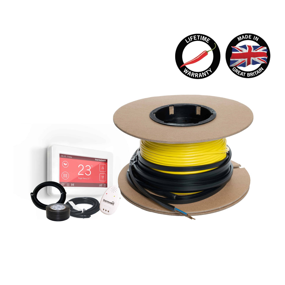 Thermogroup Thermowire Underfloor Heating System Kits Including Dual Thermostat - 3.5-4.4m² 44lm 600Watts (101506TD)