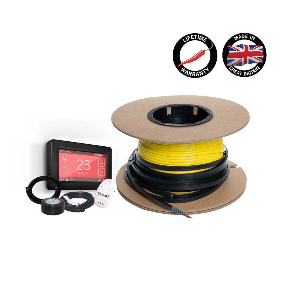 Thermogroup Thermowire Underfloor Heating System Kits Including Black Dual Thermostat - 9.0-10.9m² 110lm 1500Watts (101515TDB)