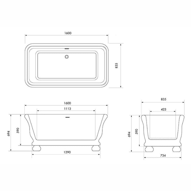 Turner Hastings Kirkham 160 x 85 TitanCast Solid Surface Freestanding Bath with Ball Feet