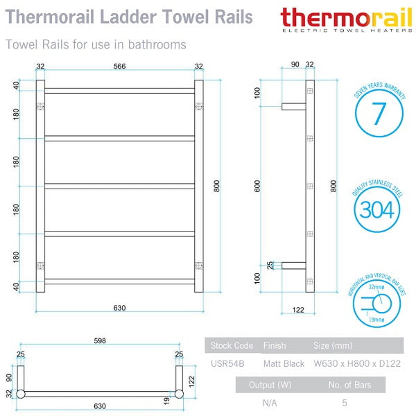 Thermogroup Straight Round Non-Heated Ladder Towel Rail