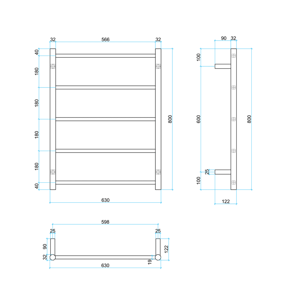 Thermogroup Straight Round Non-Heated Ladder Towel Rail