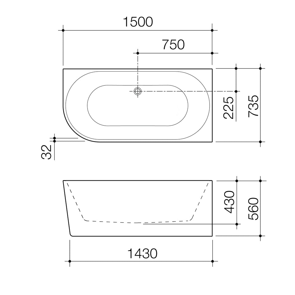 Caroma Urbane® II Back to Corner Bath 1500mm - White (UII5RHCW)