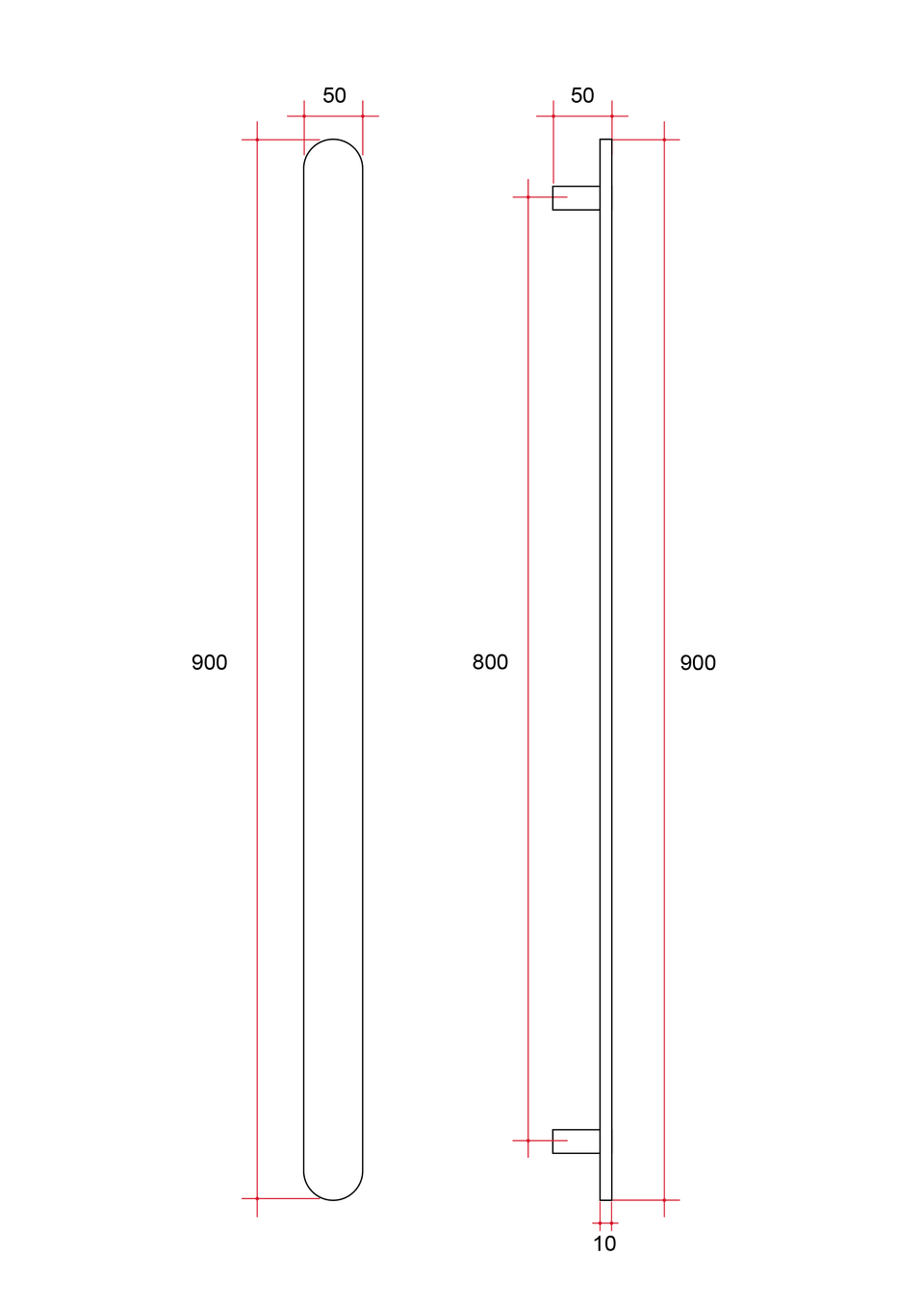 Thermogroup Flat Pill 12V Vertical Single Heated Towel Rail