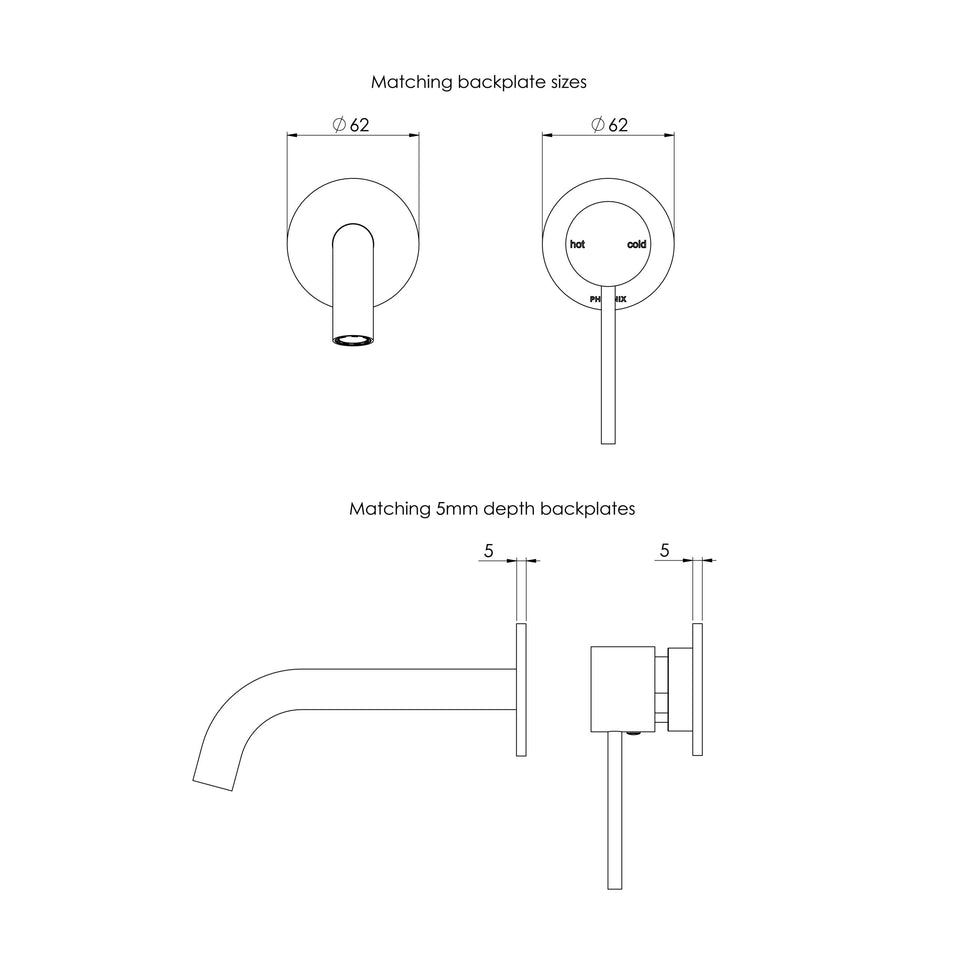 Phoenix Vivid Slimline SwitchMIx Wall Basin/Bath Mixer 60mm Complete Kit Gun Metal - Lead Free