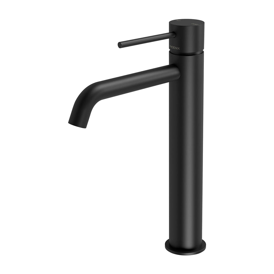 Phoenix Vivid Slimline Vessel Mixer Curved Outlet Black