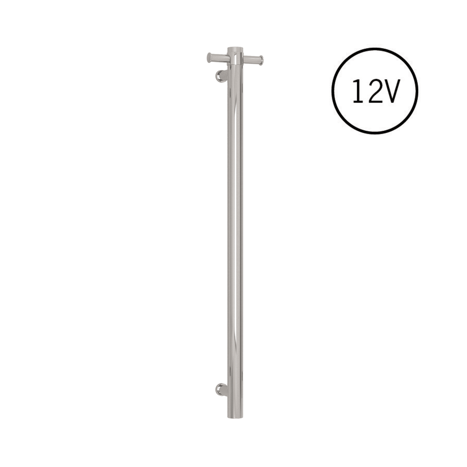 Thermogroup Straight Round Vertical Single Heated Towel Rail - Polished Stainless Steel (VS900H)