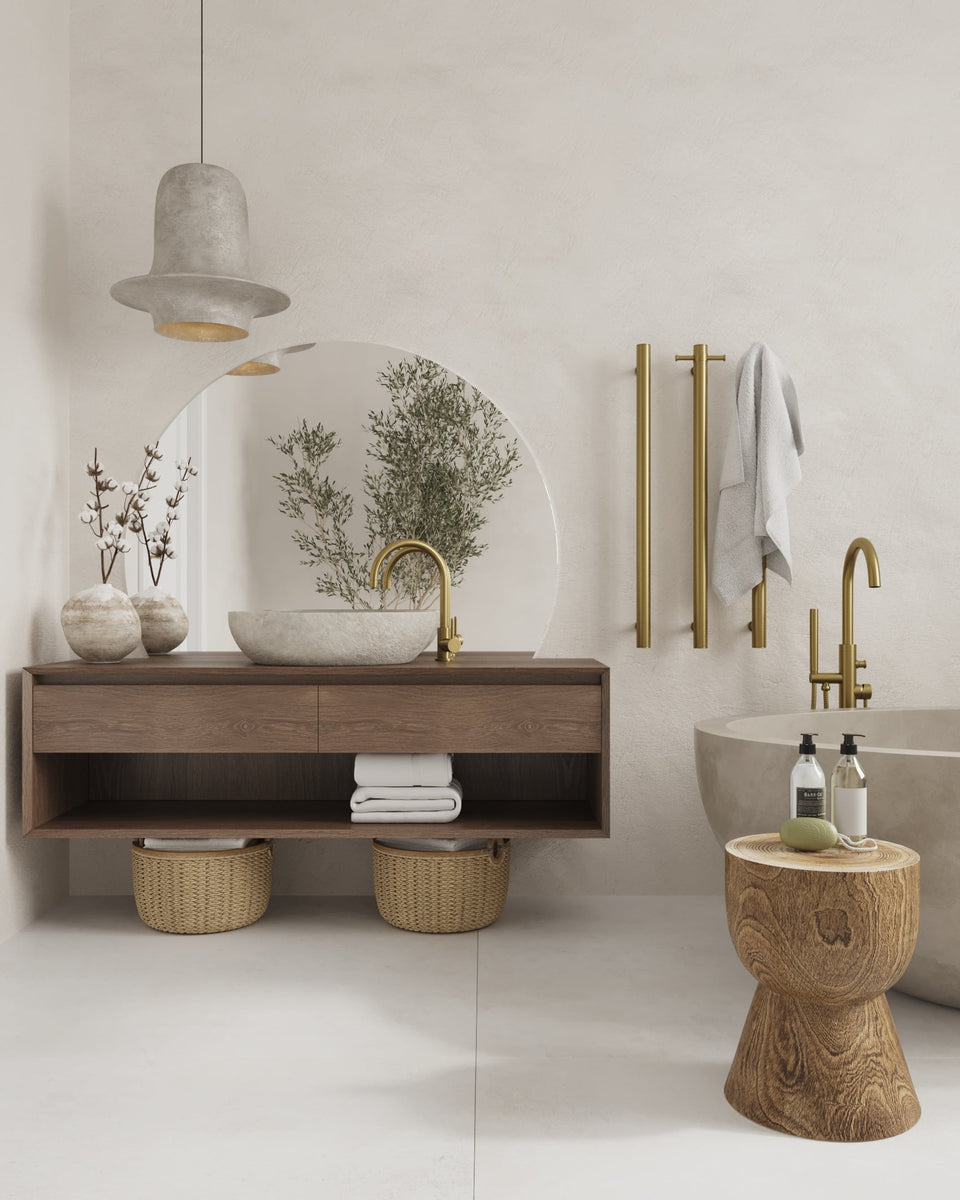 Thermogroup VS900HBG Brushed Gold Round Vertical Single Heated Towel Rail (VS900HBG) 6