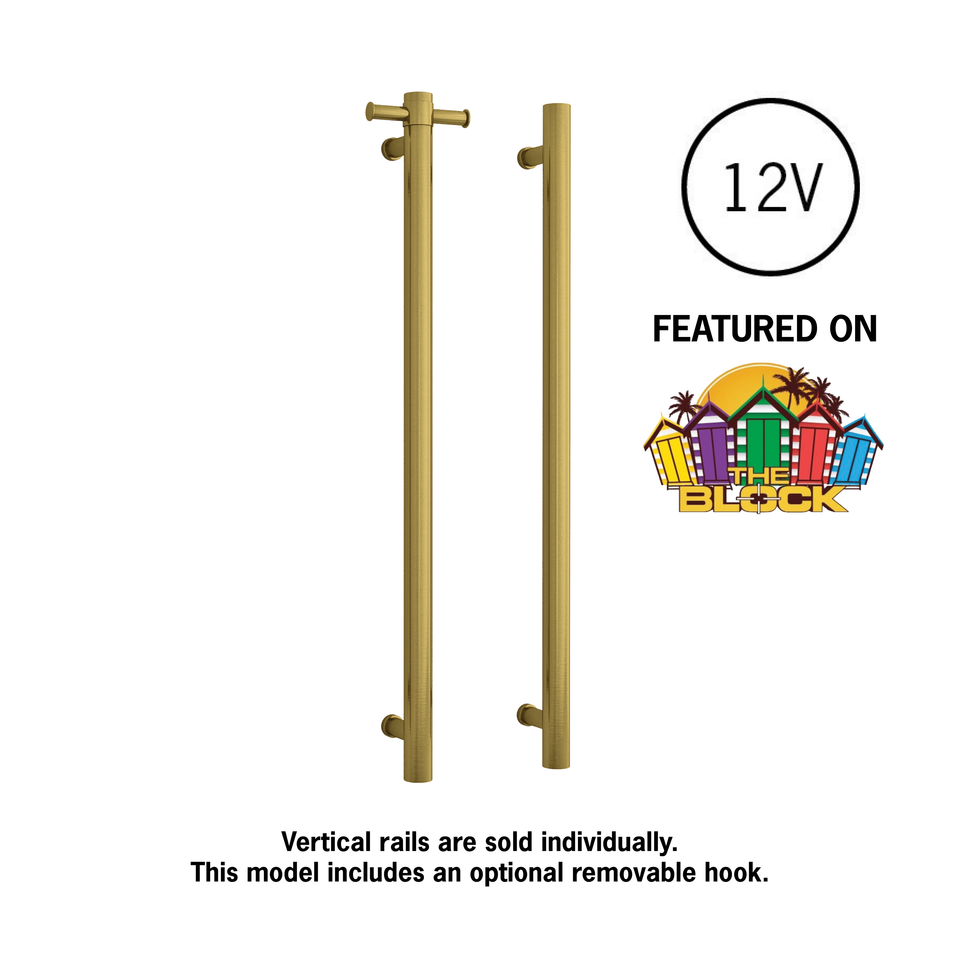 Thermogroup VS900HBG Brushed Gold Round Vertical Single Heated Towel Rail (VS900HBG) 2