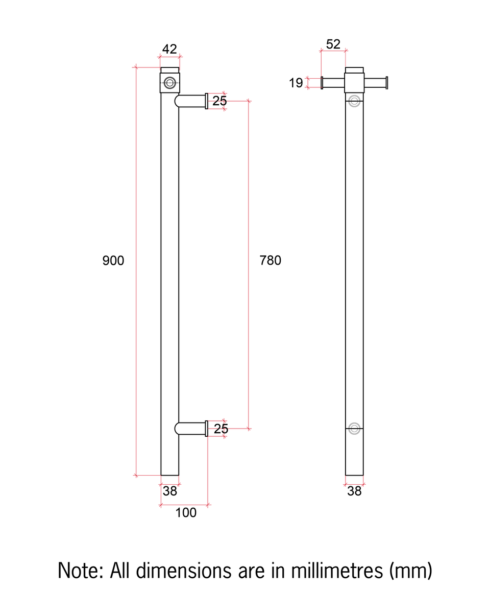 Thermogroup VS900HBR Brushed Round Vertical Single Heated Towel Rail (VS900HBR) 4