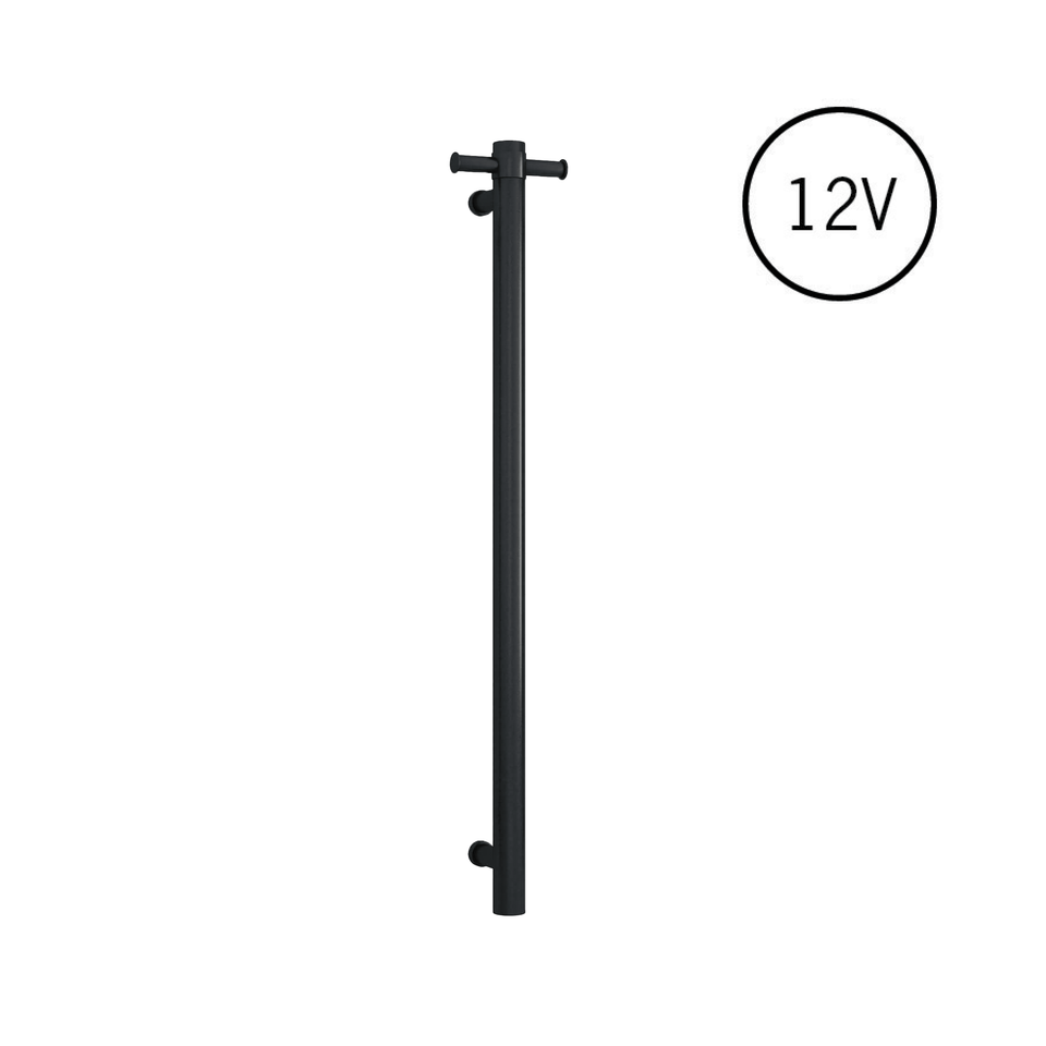 Thermogroup Straight Round Vertical Single Heated Towel Rail - Matt Black (VS900HB)
