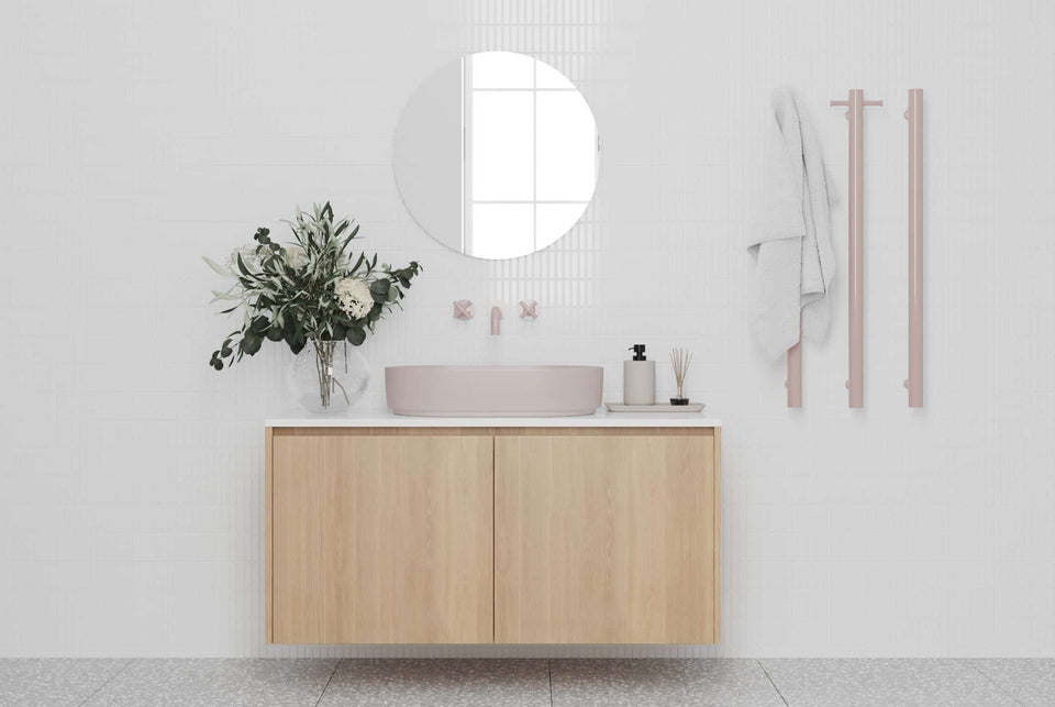 Thermogroup VS900HDP Dusty Pink Straight Round Vertical Single Heated Towel Rail (VS900HDP) 6