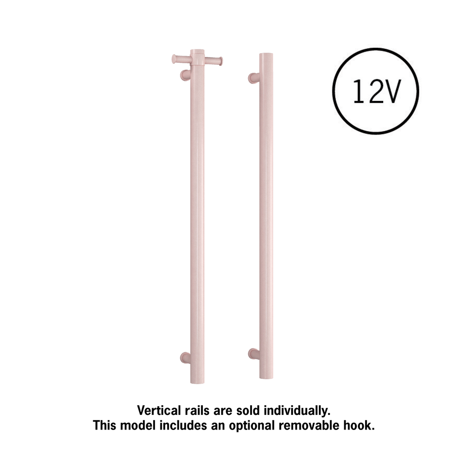 Thermogroup VS900HDP Dusty Pink Straight Round Vertical Single Heated Towel Rail (VS900HDP) 2