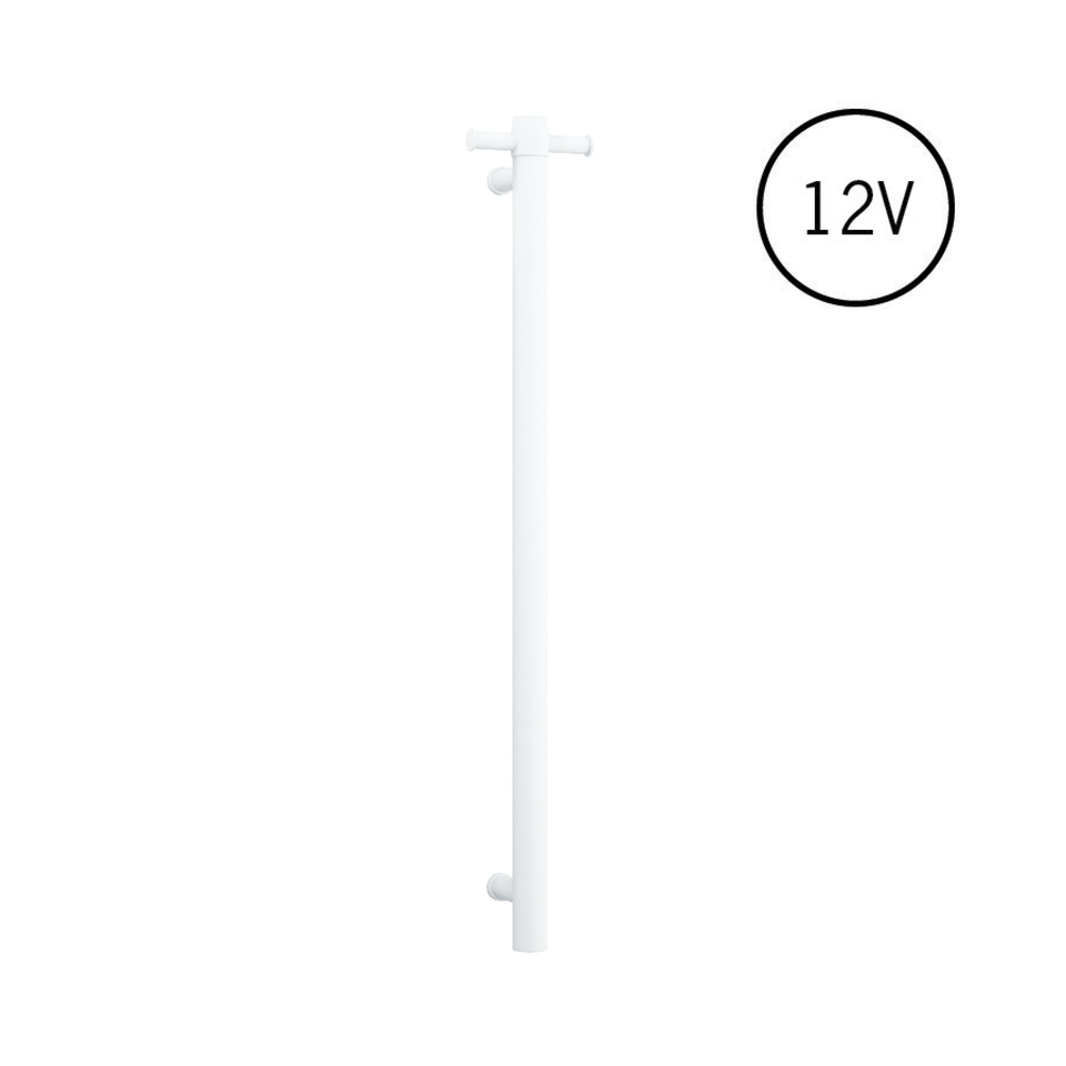 Thermogroup Straight Round Vertical Single Heated Towel Rail - Matt White (VS900HMW)