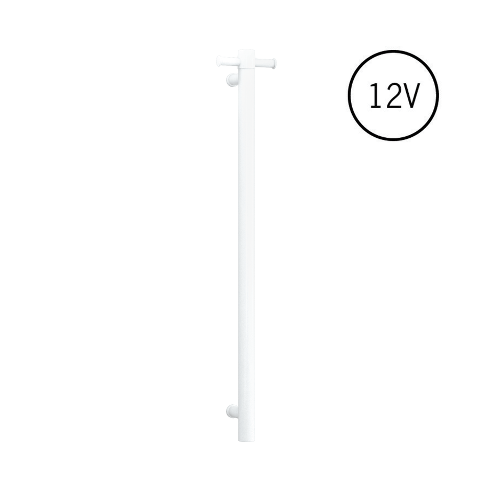 Thermogroup Straight Round Vertical Single Heated Towel Rail - Satin White (VS900HSW)