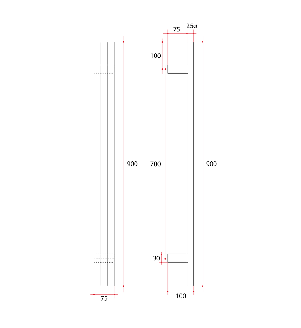 Thermogroup VW900B Matt Black Triple Tube Vertical Single Heated Towel Rail technical drawing (VW900B)