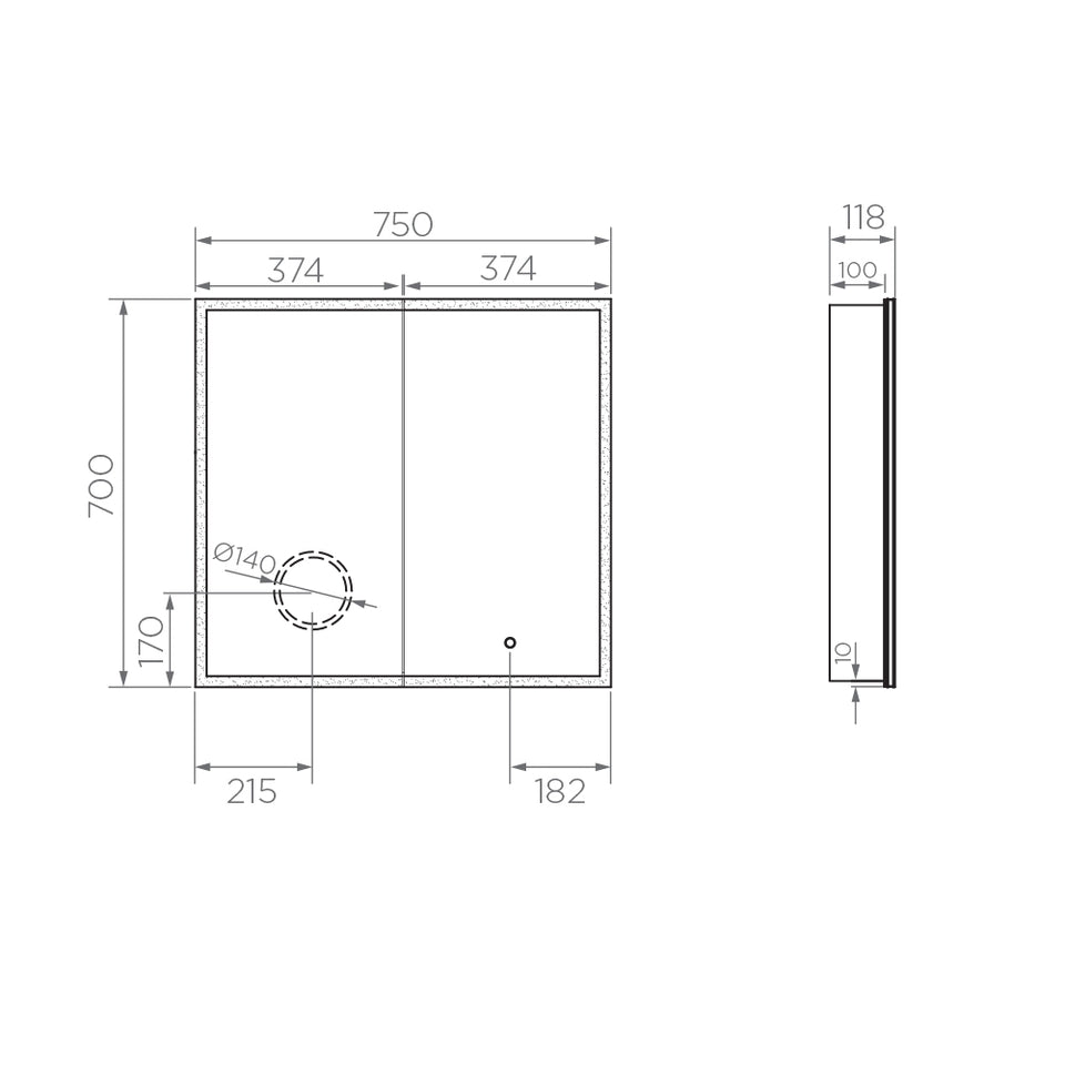 Xoni Mirror Cabinet - 750 x 700 - Arcisan official technical image (XN0593421.W)