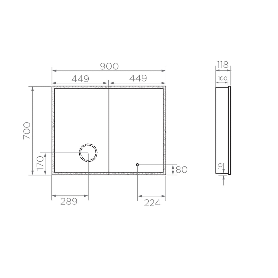 Xoni Mirror Cabinet - 900 x 700 - Arcisan official technical image (XN0593521.W)