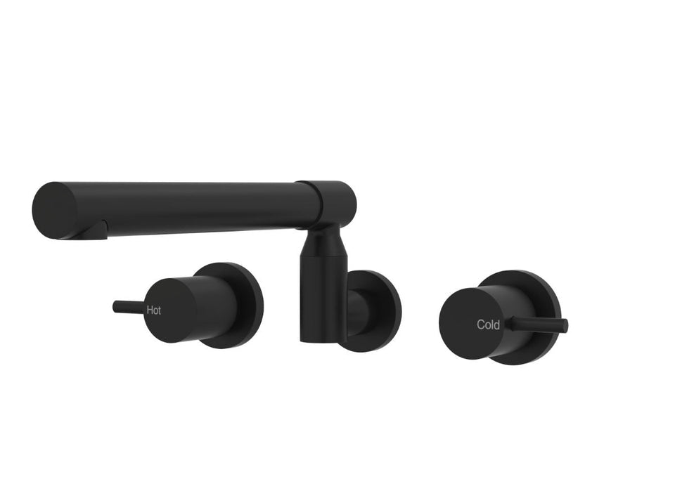 PAR Taps Lugano Sink Set Wall Swivel X/Large Lever Ceramic Disc - Matt Black (B22.054.1.34)