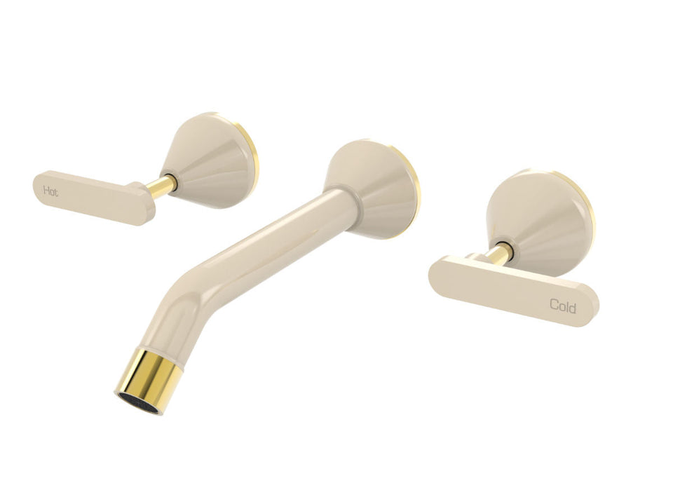 PAR Taps Forme Wall Bath Set 160mm Fixed Lever Ceramic Disc - Gold / Ivory (B27.021.3.14)