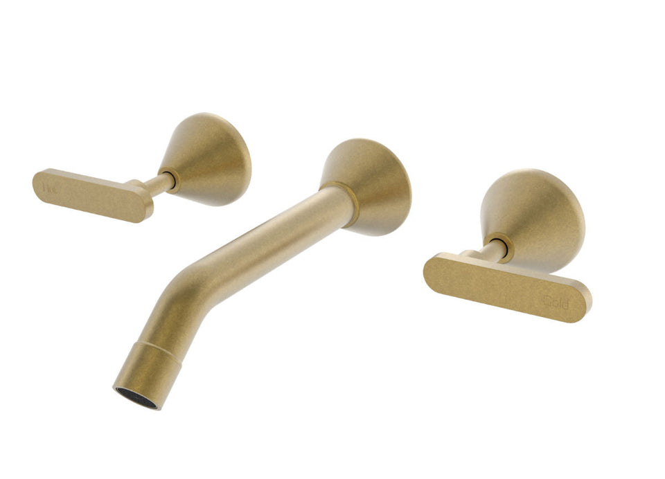 PAR Taps Forme Wall Bath Set 160mm Fixed Lever Ceramic Disc - Rumbled Brass (B27.021.3.40)