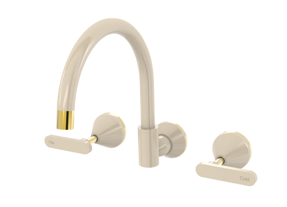 PAR Taps Forme Sink Set Wall Swivel Lever Ceramic Disc - Gold / Ivory (B27.052.3.14)