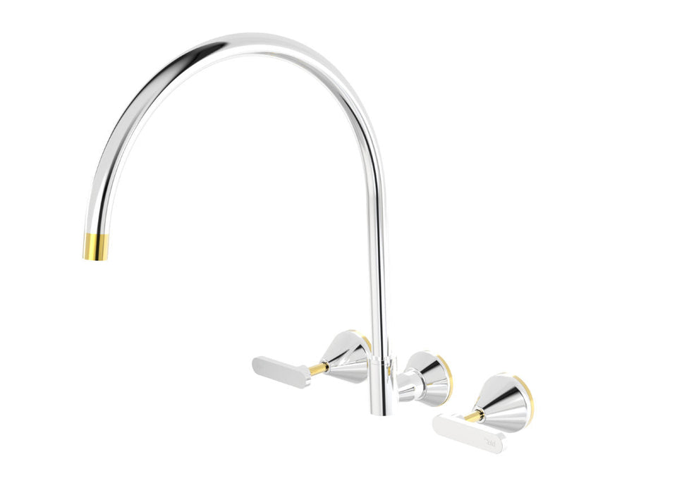 PAR Taps Forme Sink Set Wall Swivel X/Large Lever Ceramic Disc - Chrome / Gold (B27.054.3.10)