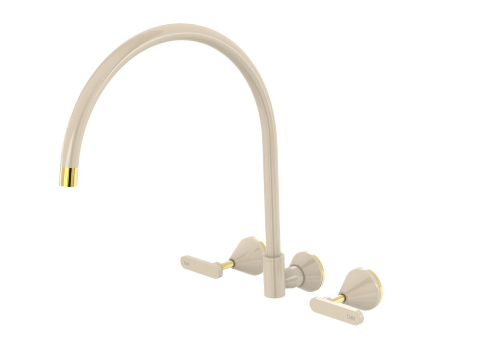 PAR Taps Forme Sink Set Wall Swivel X/Large Lever Ceramic Disc - Gold / Ivory (B27.054.3.14)