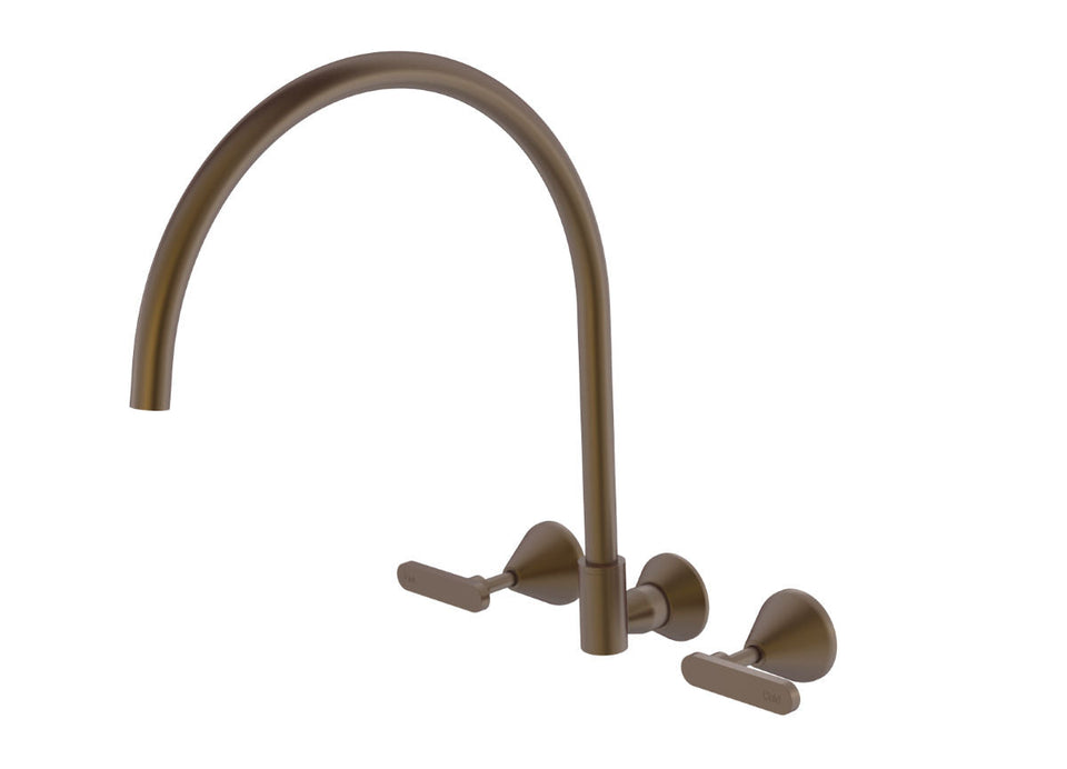 PAR Taps Forme Sink Set Wall Swivel X/Large Lever Ceramic Disc - Native Brass (B27.054.3.45)