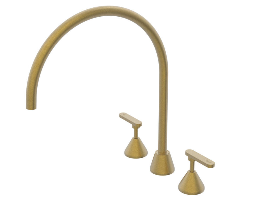 PAR Taps Forme Spa Set Hob Swivel X/Large Lever Ceramic Disc - Rumbled Brass (B27.063.3.40)
