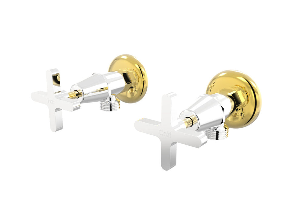 PAR Taps Forme Washing Machine Stops Wall Pair - Chrome / Gold (B27.091.1.10)