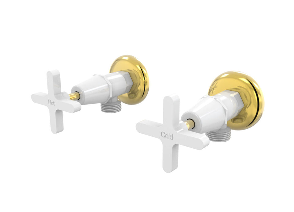 PAR Taps Forme Washing Machine Stops Wall Pair - Gold / White (B27.091.1.13)