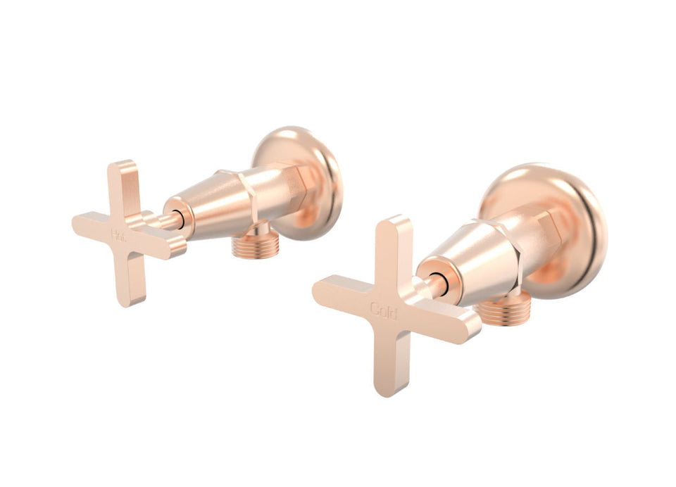 PAR Taps Forme Washing Machine Stops Wall Pair - Brushed Rose Gold (B27.091.1.21)